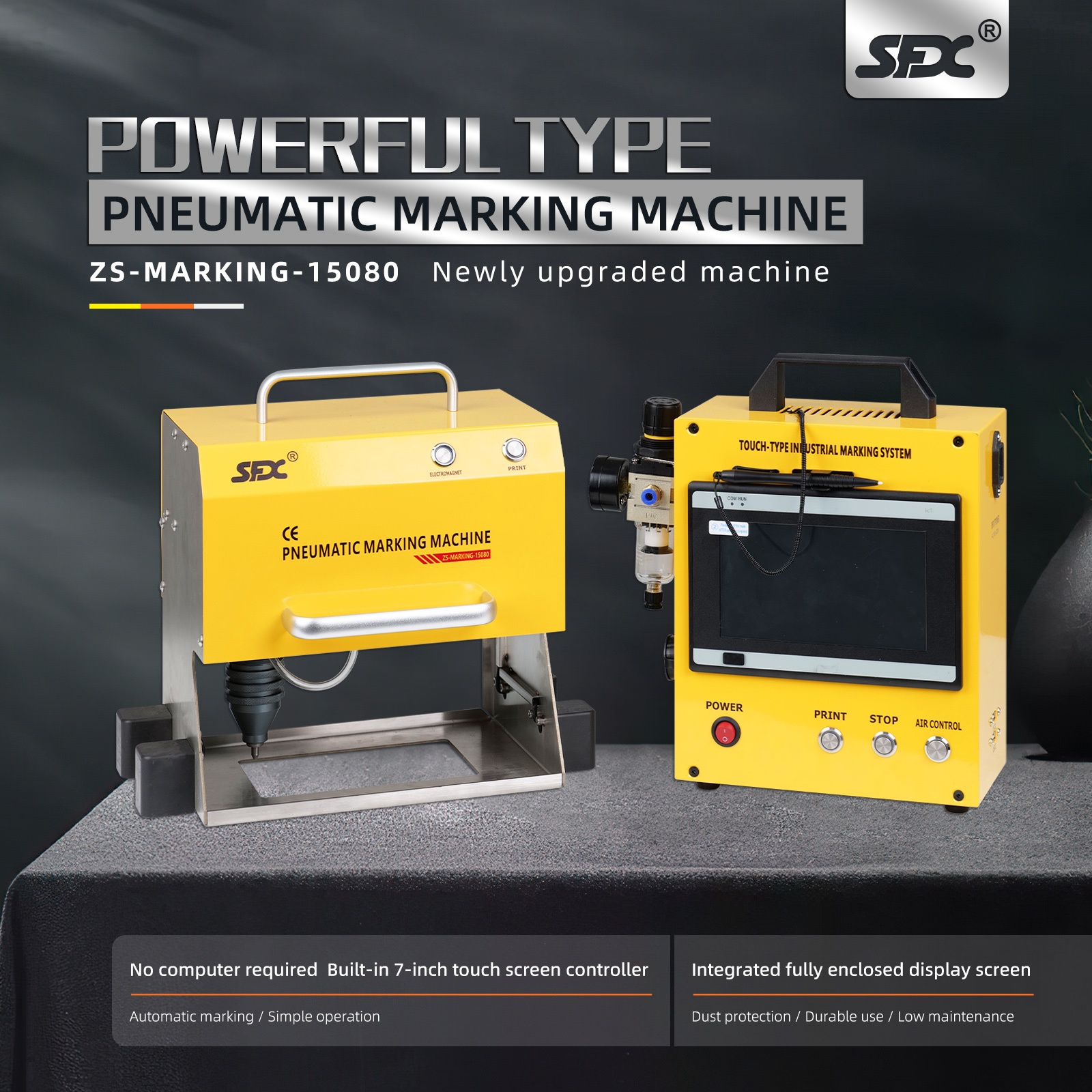 SFX 150*80mm Pneumatic Marking Machine Dot Peen Marking Machine VIN Code  Frame Nameplate Engraving Machine